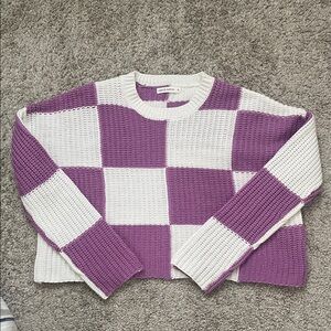 Checkerboard Cropped Sweater - Purple & White